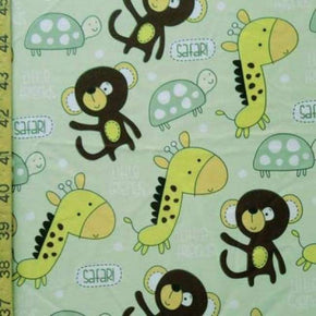 Multi-Colored Monkeys & Turtles Print on Polyester Spandex