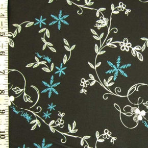  Light Blue/Off-White/Black Maui Wowie Floral Print on Polyester Spandex