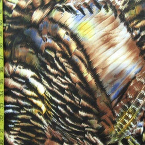 Multi-Colored Feather Collage Print on Polyester Spandex