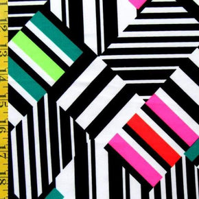 Multi-Colored Stripes & Squares Print on Nylon Spandex