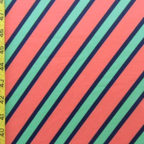  Flamingo/Green/Blue Diagonal Stripes Print on Polyester Spandex