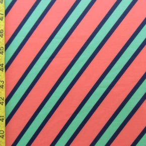 Flamingo/Green/Blue Diagonal Stripes Print on Polyester Spandex