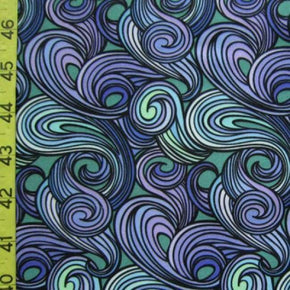  Purple/Green Imaginative Waves Print on Polyester Spandex