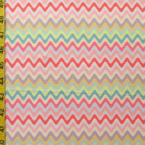 Multi-Colored Wavy Lines Print on Polyester Spandex