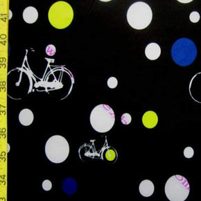  Black Bicycle & Dots Print on Polyester Spandex