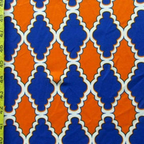  Orange/Blue/White Diamond Pattern Print on Polyester Spandex