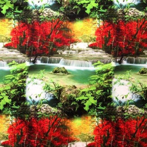 Multi-Colored Waterfall Brook Print on Polyester Spandex