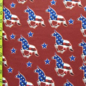  Red/White/Blue American Flag Horse Print on Polyester Spandex
