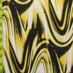  Black/Yellow/Tan Color Swirl Print on Polyester Spandex