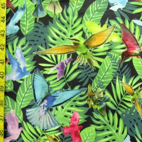 Multi-Colored Birds in Jungle Print on Polyester Spandex