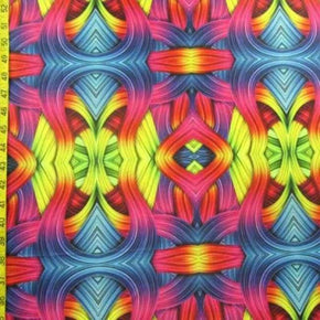 Multi-Colored Psychedelic Shapes & Stripes Print on Polyester Spandex