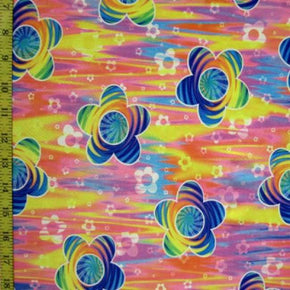 Multi-Colored Happy 5 Leaf Clovers Print on Polyester Spandex