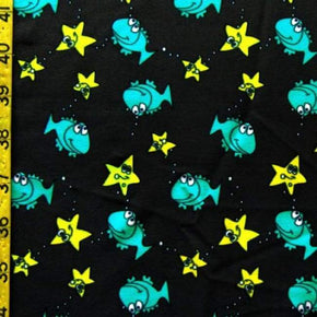  Yellow/Blue/Black Fish & Stars Print on Nylon Spandex