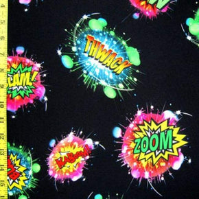 Multi-Colored Comic Print on Polyester Spandex