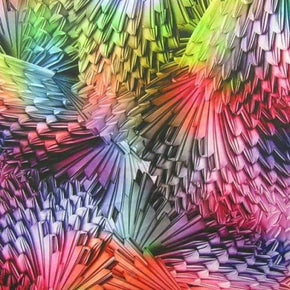  Tie-Dye Psychedelic Geometric 3D Scales Print on Polyester Spandex