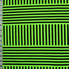  Black/Neon Green Offsetting Lines Print on Nylon Spandex