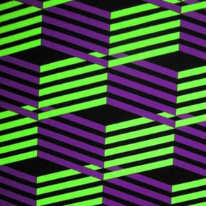  Black/Purple/Neon Green 3D Slats Print on Nylon Spandex