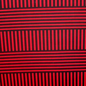  Black/Red Offsetting Lines Print on Polyester Spandex