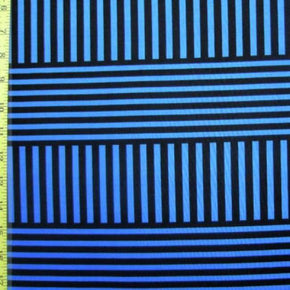  Black/Royal Offsetting Lines Print on Polyester Spandex