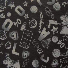  Black/Silver Basketball Print on Polyester Spandex