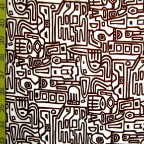 Brown/White Circuit board Drawing Print on Polyester Spandex