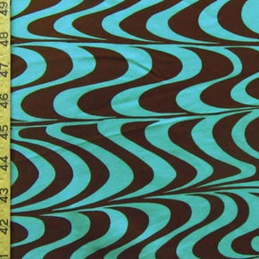  Chocolate/Turquoise Rippling Rows Print on Nylon Spandex