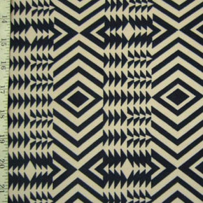  Dark Navy/Light Brown Vertical Ancient Pattern Rows Print on Polyester Spandex