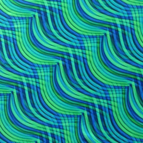  Green/Turquoise Ocean Waves Print on Nylon Spandex