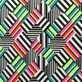 Multi-Colored Diamond Pattern Lines on Lines Print on Nylon Spandex