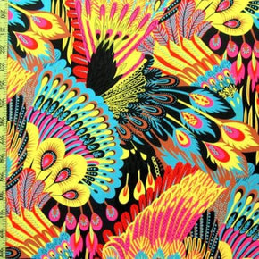 Multi-Colored Feather Helmet Print on Polyester Spandex