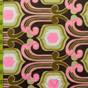  Pink/Coffee Traditional Patterned Print on Nylon Spandex