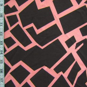  Pink/Dark Chocolate Graphic Lines Print on Nylon Spandex