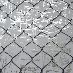  Silver/White Shiny Faded Fence Printed Metallic Foil on Polyester Spandex