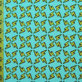  Sky blue/yellow Comic Lightning Bolts Print on Polyester Spandex