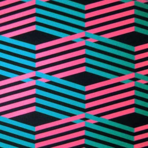  Turquoise/Black/Coral Multi Dimensional Pattern Print on Nylon Spandex