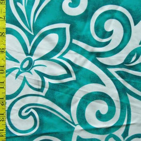  Turquoise/White Floral Print on Polyester Spandex