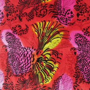  Red/Purple/Yellow Abstract Feather Printed Velvet 