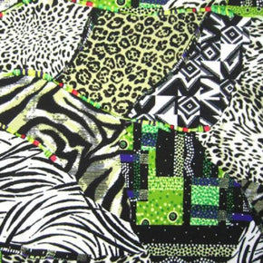 Multi-Colored Animal Print Patches Collage on Polyester Spandex