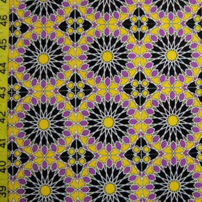 Yellow/Purple/Black Expanding Design Print on Polyester Spandex