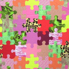 Multi-Colored Puzzle Print on Polyester Spandex