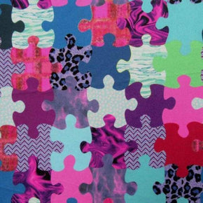 Multi-Colored Puzzle Print on Polyester Spandex