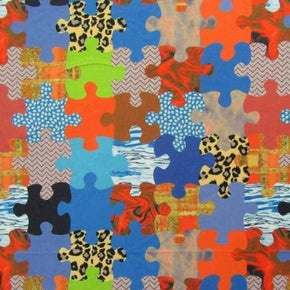 Multi-Colored Puzzle Print on Polyester Spandex