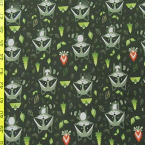  Olive Raccoons Print on Polyester Spandex