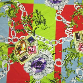 Multi-Colored Jewelry on Horizontal Stripes Print on Polyester Spandex