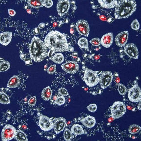 Blue/Silver/Red Jewels Print on Polyester Spandex