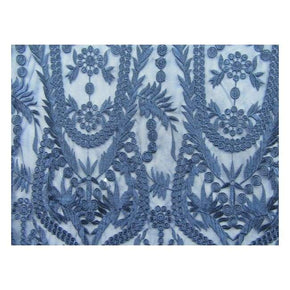  Navy Fancy Heavy Embroidery Guipure on Polyester Mesh