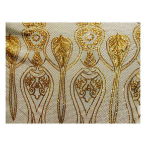  Gold Fancy Embroidery & 2mm Sequins on Polyester Mesh