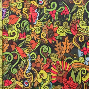 Multi-Colored Thanksgiving Print on Polyester Spandex