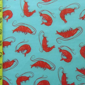  Turquoise Shrimp Print on Polyester Spandex