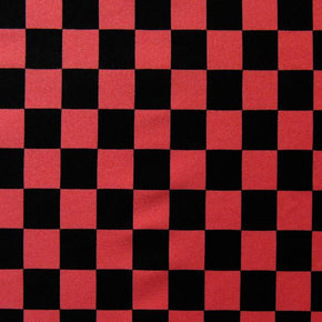 Coral/Black Checker Print on Spandex